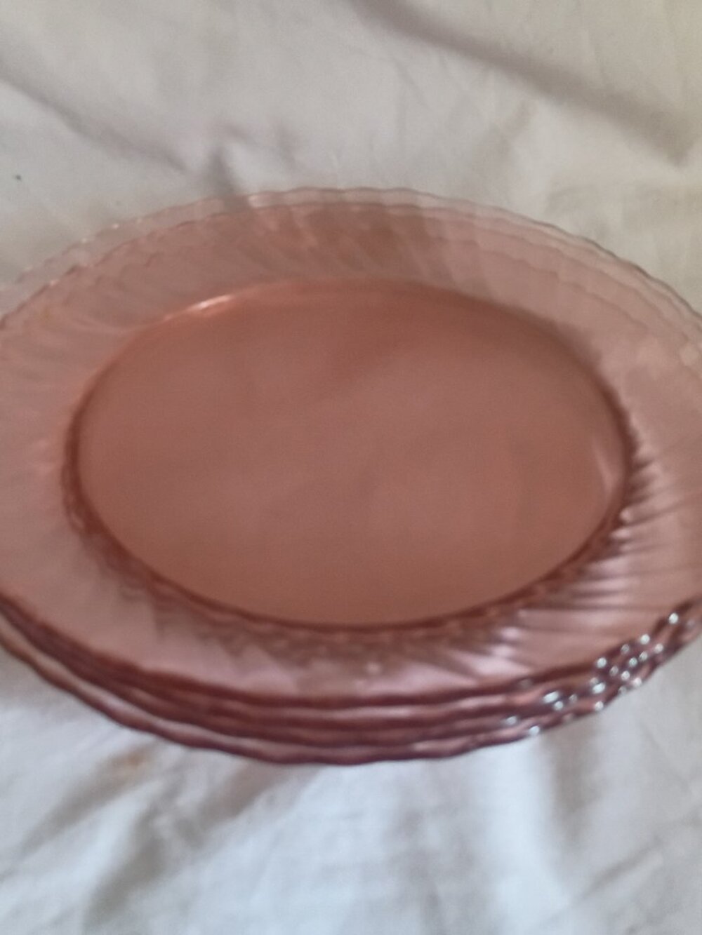 ARCOROC France Pink Depression Glass Luncheon Dessert/Bread Swirl Rosaline 4 pcs
